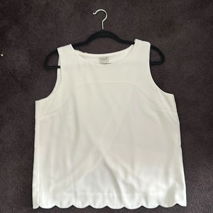 J Crew Sleeveless White Scalloped Edge Top with open back detail
